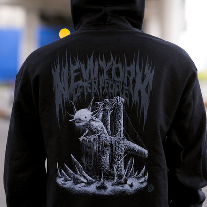 Axolotl Brooklyn Bridge Death Metal Graphic Pullover Hoodie