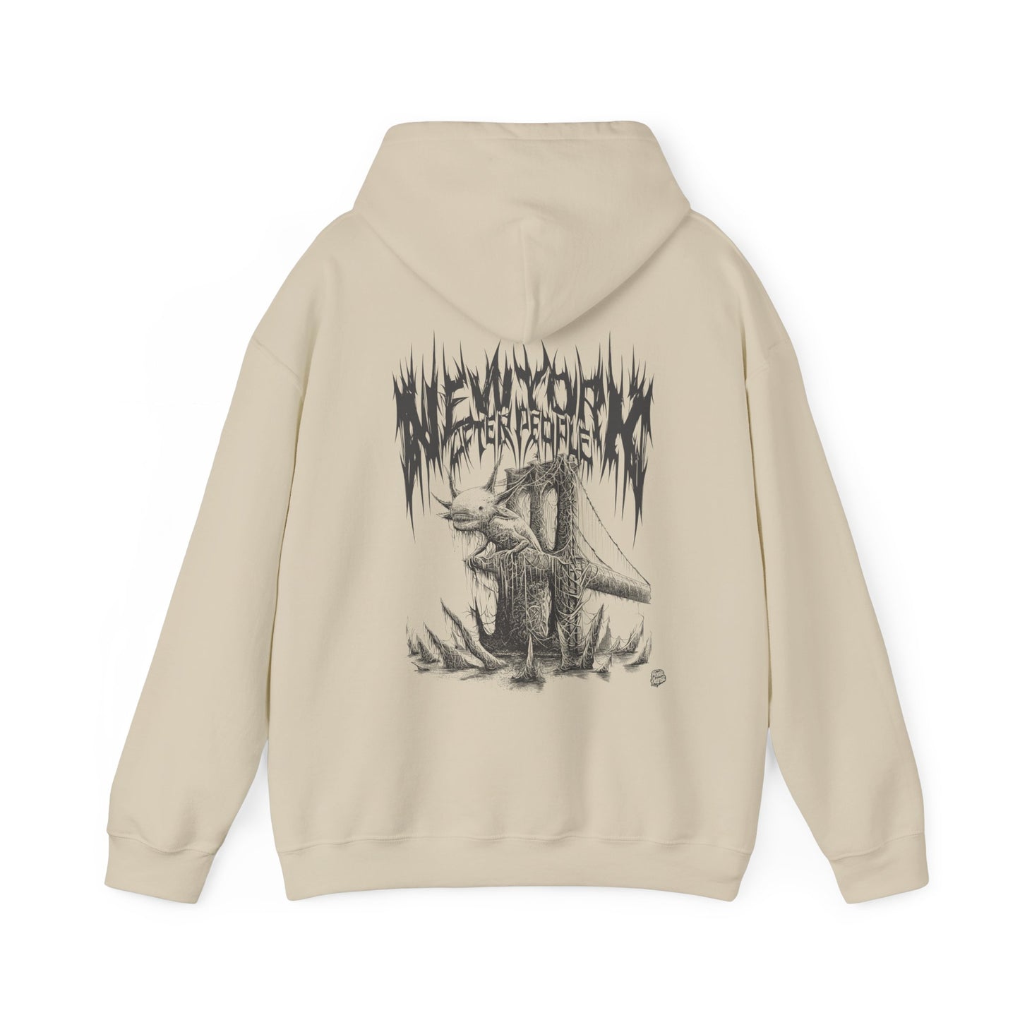 Axolotl Brooklyn Bridge Death Metal Graphic Pullover Hoodie