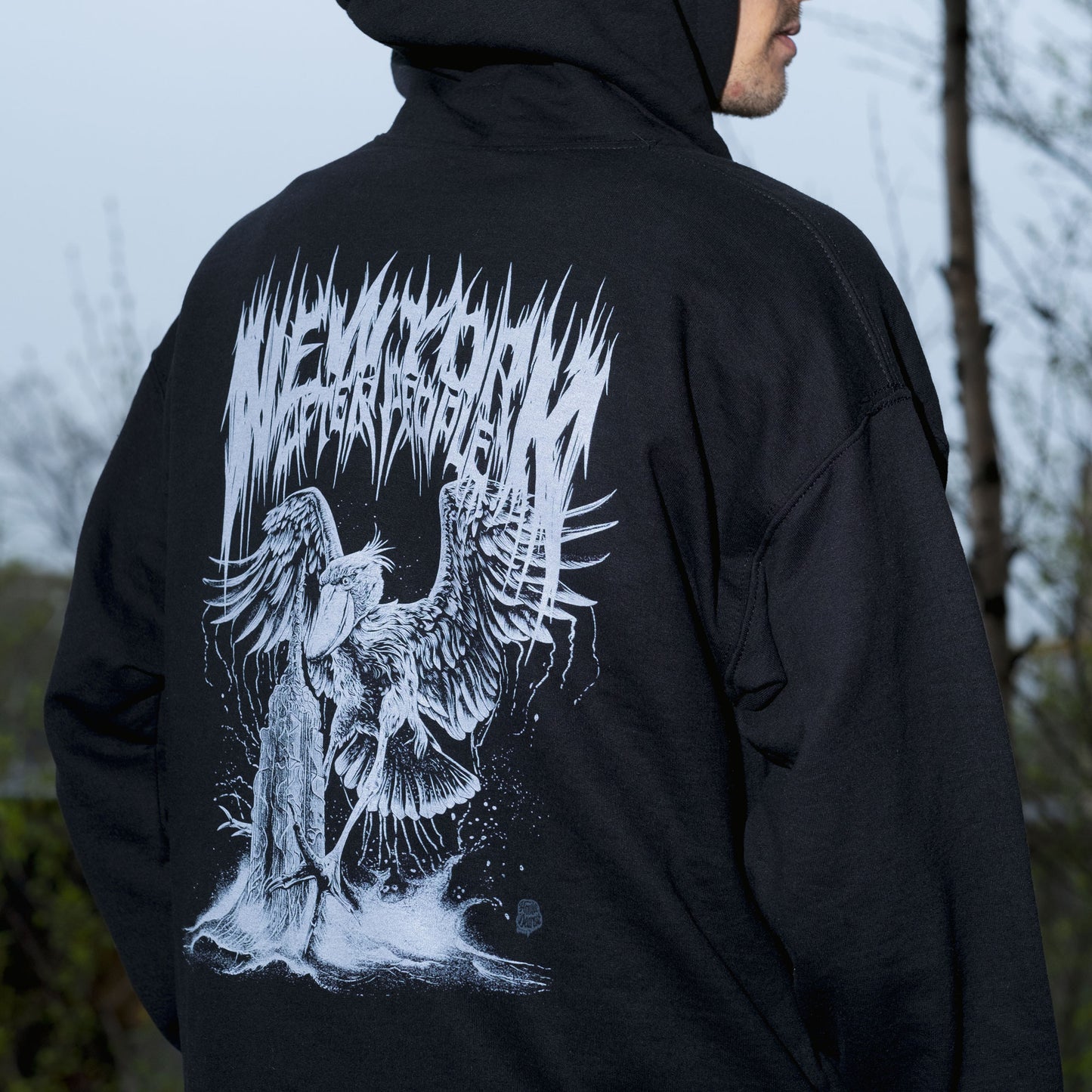 Shoebill Empire State Death Metal Graphic Pullover Hoodie